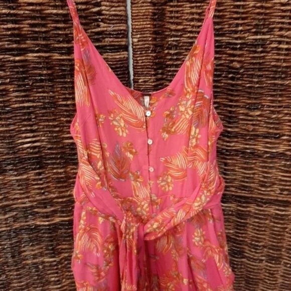 Free People Hot Tropics Jumpsuit Wide Leg Romper Floral Crop Capris Pink 2 ASO - Picture 5 of 7